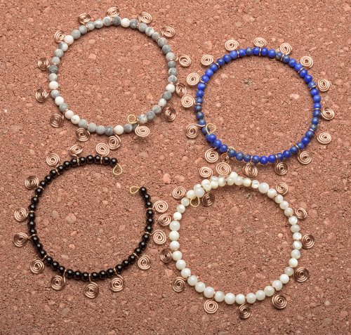 Nancy Chase's Bohemian Bead Stack Bracelets - , Contemporary Wire Jewelry, Spirals, Wire Spiral, Spiral Wire Wrap, Memory wire, make a loop on the other end of the memory wire